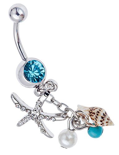 VAGA Belly Button Rings Stainless Steel Jewelry Silver Bellyring/Navel/Bellybutton Piercing/Bananabell With Pearls/Beads and Starfish Cute Trendy Rings
