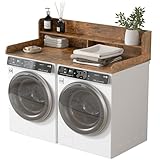 Piskyet Washer Dryer Countertop,2- Tier Laundry Countertop with Edge Rails,27.5' Depth x 54' Wood Countertop,Laundry Machine Topper for Laundry Room Organization and Storage(Rustic Brown)