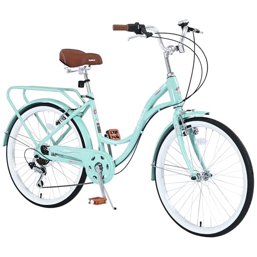 MEGHNA Cruiser Bike Low Step-Through 24inch Commuter Bike V - Brake 7 Speed Shifter Driven City Bike for Women Senior Men