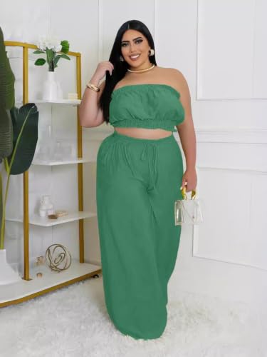 Image of Two Piece Sets for Women Summer Outfits Crop Tops and Wide Leg Pants Sets Sexy Jumpsuits Vacation Outfits with Pockets