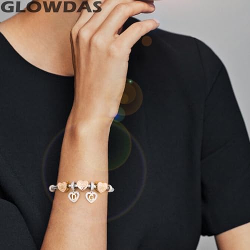 Image of GLOWDAS 18K Gold Plated Letter Charms Initial A to Z Necklace Pendant, 925 Sterling Silver CZ Heart Dangle Alphabet Beads fit European DIY Bracelet, Gifts for Valentiens /Christmas /Family