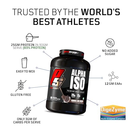 Image of PS PROSUPPS Alpha Iso Premium Whey Isolate|Whey Protein Isolate For Muscle Growth And Recovery|Isolate Whey Protein For Muscle Gain|25G Protein And 12G Eaa,Zero Sugar|1.8Kg(Cookies And Cream)