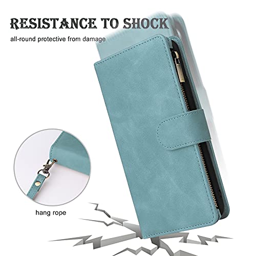 Ranyok Compatible With T-Mobile Revvl V+ / V Plus 5G Wallet Case, Premium Pu Leather Zipper Flip Folio Wallet Rfid Blocking With Wrist Strap Magnetic Closure Protective Case (Baby Blue) #TOP5
