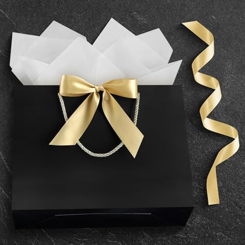 Image of JMANNI Gift Bags with Handles, 13 inch Medium Gift Bag for Presents, 2 Pcs Bags with 4 Tissue Paper and 2 Cards for Baby Shower Wedding Bridal Shower Mother's Day Birthday Party (Black)