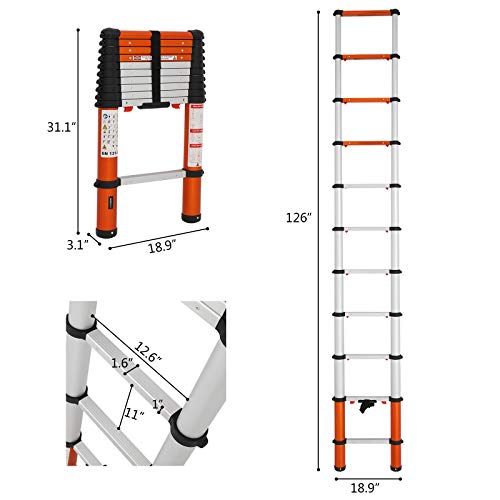 Luisladders 10.5ft Telescoping Ladder Aluminum Telescopic Extension EN131 330 Pound Capacity Tall Multi Purpose …