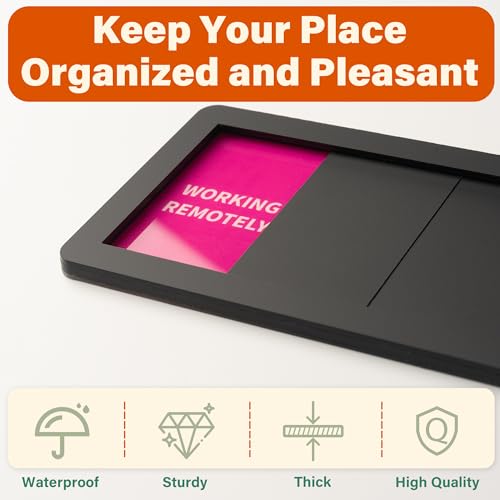 Image of Office Door Signs 6 Options Do Not Disturb, Please Knock, In A Meeting, Out Of Office, Working Remotely Back Soon Privacy Door Slider Sign For Meeting & Conference Room Black