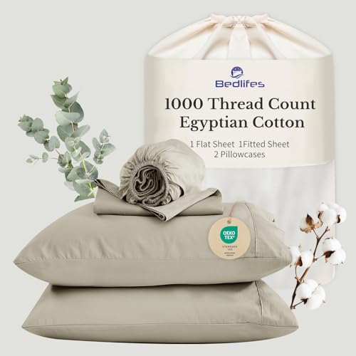 Image of Bedlifes 1000TC Egyptian Cotton Queen Sheets, 4Pcs, 16 inch Deep Pocket