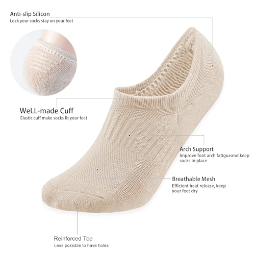 Image of EPEIUS Thick No Show Socks for Women Athletic Ankle Socks Cushioned Running Low Cut Non Slip Footies 3 /6 Pairs