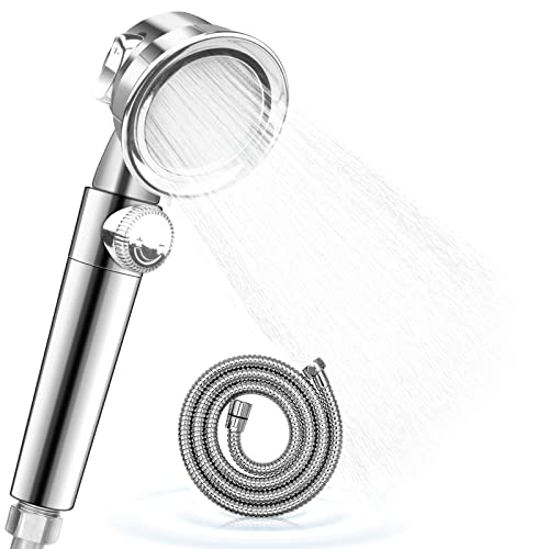 Handbrause Duschkopf mit Schlauch, AZ GOGO 3 Strahlarten Duschbrause Wassersparend mit Edelstahl Brauseschlauch 1.5M, Leises & Hochdruck Brausekopf Dusche Bath Shower Head für Baden und Spa Cover