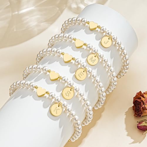 JIAOGE Pearl Bracelets for Women - Dainty Gold Pearl Bracelet Letter P Initial Bracelet Pearl Jewelry for Women Bridesmaid Proposal Gifts Bride Wedding Gifts Bridal Prom Jewelry by JIAOGE - Used condition - Image 7