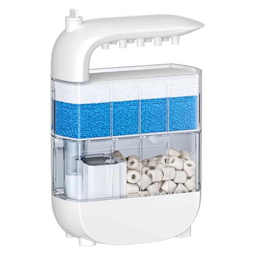 Pawfly 106 GPH 5 W Turtle Tank Filter, Low Water Level Turtle Filter for 5-30 Gallon Tanks, Ultra Quiet Adjustable Internal Filter for Turtle Tanks, Mechanical & Bio-Filtration Turtle Water Filter