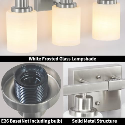 Image of 5-Light Bathroom Light Fixtures 30in Nickel Bathroom Vanity Light | White Frosted Ribbed Glass Shade Modern Bathroom Wall Lights over Mirror Farmhouse Wall Sconces for Bedroom E26 Base