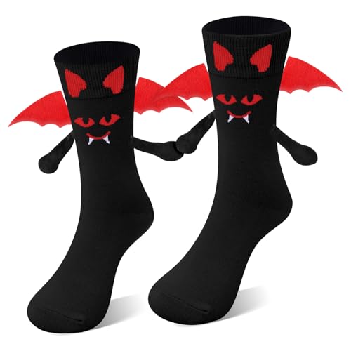 Lustige Halloween-Socken Mit Magnetischem Händchenhalten für Damen Herren & Teenager Fledermäuse & Geister gruselige Fun-Socken 3D coole Partner- & Kostüm-Socke originelle Halloween-Geschenke