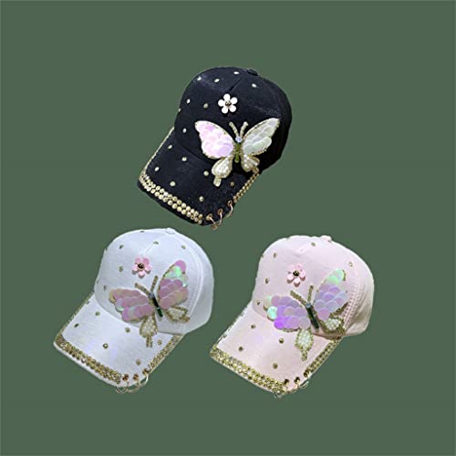 Casquette de baseball papillon paillettes avec visière parasol pour femme