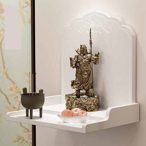 Mesa de altar de oración de bambú, estante de santuario budista montado en la pared con almacenamiento para meditación, diseño compacto para espacios pequeños (16.9 x 14.5 x 16.5 pulgadas)