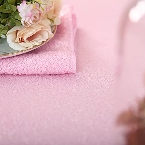 Image of B-COOL Shimmer Tablecloth Pink Sequin Tablecloth Wedding Glitter Overlay 90x132 Inch Valentines Day Tablecloths Christmas Rectangle Sequin Linens Backdrop Fabric for Party Mothers Day