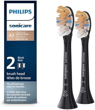 Philips Sonicare A3 All-in-one - Genuine Replacement Electric Toothbrush Heads, Black, 2 Pack, HX9092/95