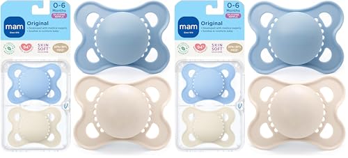 Image of MAM Original Matte Baby Pacifiers, Binky for Boys 0-6 Months, BPA-Free Silicone Nipple, Easy to Clean, Best for Newborn Babies, Developed with Medical Experts, Binkies with Sterilizer Case(Pack of 2)