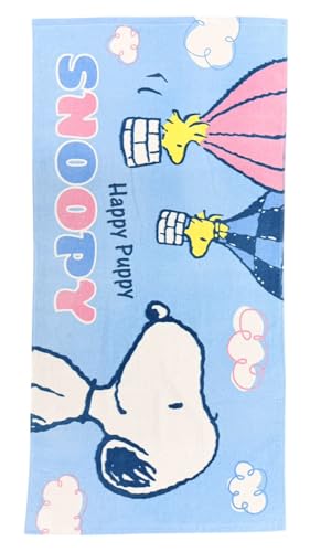 [スヌーピー] キャラクター バスタオル 約60x120cm 綿100％ ((A)ブルー) - ノーブランド品 - 商品画像