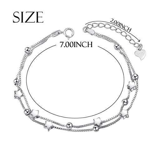 S925 Sterling Silver Jewelry Stars Double Chain Bracelet Friendship Adjustable Beads Charm Bracelet Gift For Womens Girls #TOP5