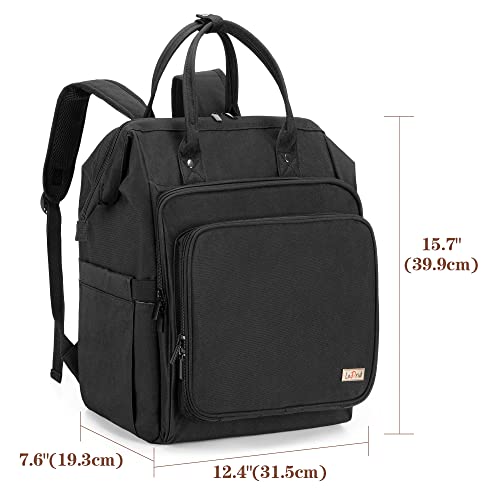 LoDrid Knitting Bag Backpack with Three Oversized Grommets, Travel Yarn Bag with Steel Frame Top, Crochet Organizer for Crochet Hooks, Knitting Needles, and Other Accessories, Black