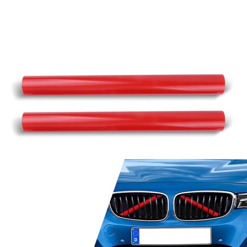 Image of 2 PCS Grille Inserts Trims, V Brace Wrap Covers with Adhesive, Snap-On Design Front Grill Stripes Inserts, Compatible with BMW 34567 Series X12345 (Red)