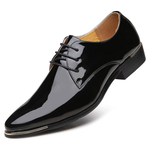 Men's Patent Leather Pointed Toe Derby Dress Shoes Classic Lace-Up Tuxedo Business Formal Oxford Shoes