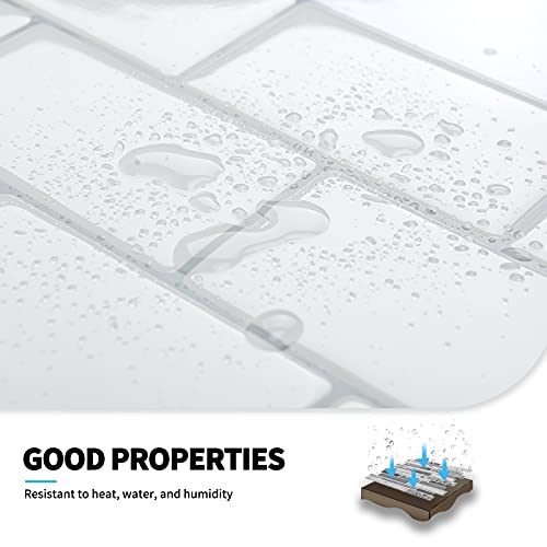 Art3d 10-Sheet Peel and Stick Backsplash, 12 in. x 12 in. Subway 3D Wall Panels, Mono White with Gray Grout - Image 6