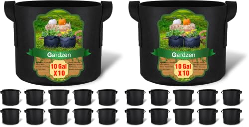 Image of Gardzen 20-Pack 10 Gallon Grow Bags, 300G Thickened Fabric Grow Bags with Handles, Heavy Duty Aeration Plant Grow Bags
