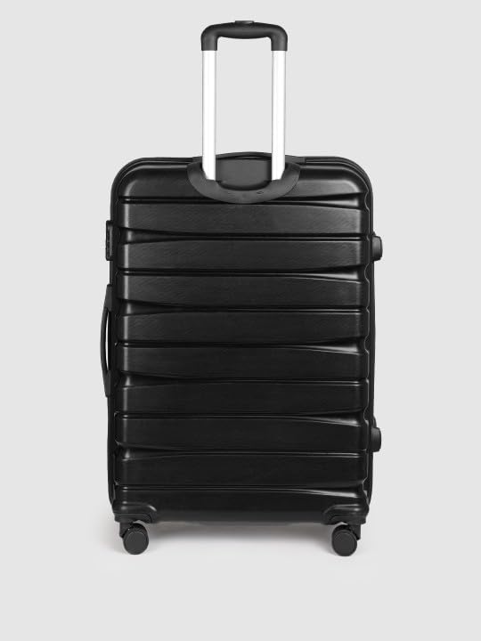 Image of Teakwood Small-Medium-Large 8 Wheels Trolley Bag, Hard Cabin with Zipper Closure, Adjustable Push Button & Cross Side Strap, TSA Lock System 360 Degree (Set of 3, Black)