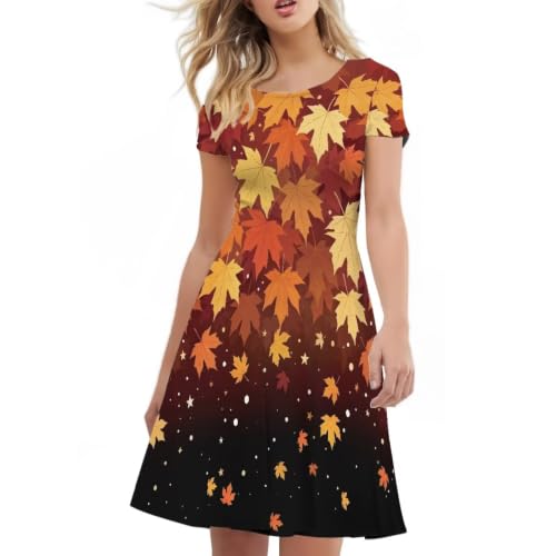 Image of HUGS IDEA Womens Puffy Swing Midi Dress Round Neck Short Sleeve Party A-Line Dresses