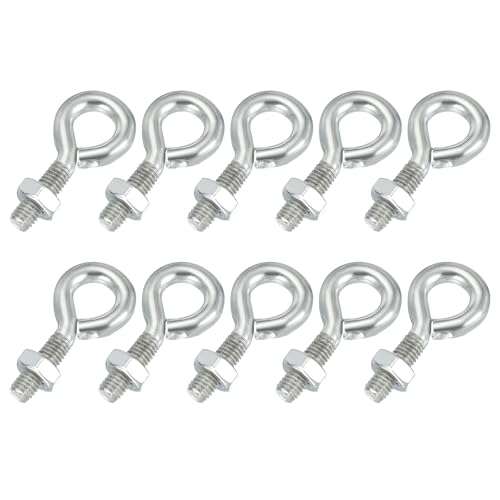 Image of PATIKIL M8x25mm Eye Bolts, 10 Pcs Carbon Steel Threaded Eyebolt Eye Hooks Screws with Nut for Hanging or Securing Cables Silver