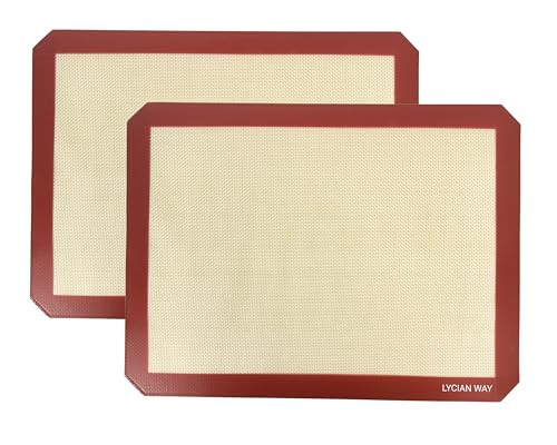 LYCIAN WAY Silicone Baking Mats Set of 2, Half Sheet Nonstick Reusable Extra Thick Baking Sheet Liners for Cookies, Macarons, Bread, Pizza, Pastry, Red