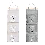 2 Stück Wand Hängen Tasche, Hängender Organizer mit 3 Taschen Wasserdicht Leinen Tasche Wand Tür Hängetasche Aufbewahrungstasche für Baby Kinderzimmer Badezimmer Schlafzimmer