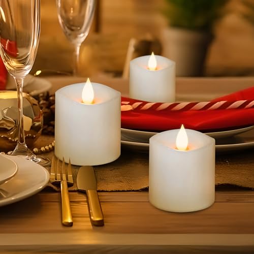Image of 3x3 Flameless Candles Set of 3, LED Battery Candles Flickering, 3 inch Flameless Candles with Remote,Battery Powered Candles,for Wedding Holiday Decorations,White