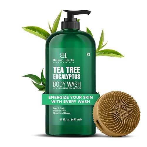 Botanic Hearth Tea Tree Eucalyptus Body Wash &amp; Silicone Body Brush 16 fl oz