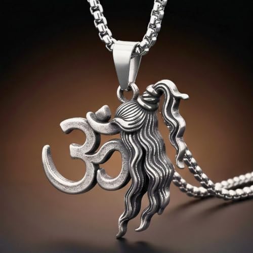 Image of THE MEN THING - Sanatan Divine Symbols Oxidised Pendant Necklace with 24inch Round Box Chain for Men & Boys