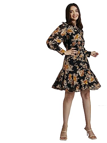 Image of Carlton London Women's Georgette A-Line Knee-Length Casual Dress