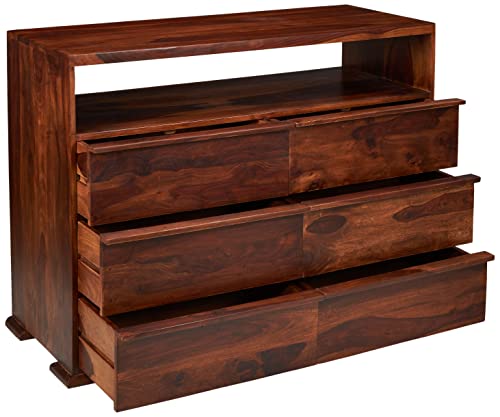 Image of SHIKHA WOOD CRAFT Solid Sheesham Wood Chest of Drawers with 6 Drawers and 1 Open Shelf Storage | Wooden Dresser Organizer for Bedroom, Living Room, Hallway, Office and Home Furniture (Natural Finish)
