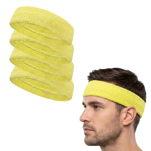 COUVER Terry Cloth Sports Headband 4 Pack, Lemonade Yellow, One Size