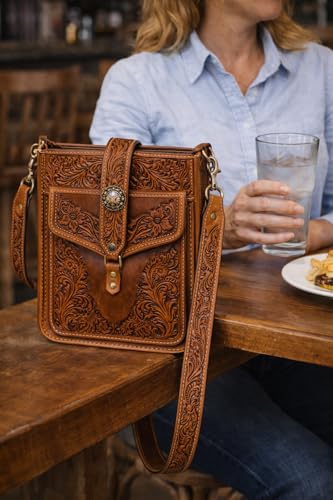 Image of CHALLENGER Western Floral Tooled Leather Replacement Shoulder Purse Guitar Cross Body Strap 115RS-Straps