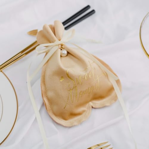 Bolsa de regalo de boda con forma de corazón, caja de regalo de terciopelo para dulces, embalaje europeo de postre (paquete de 5) (champán)