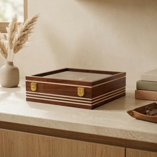 Image of Wooden Watch Box, Storage Organizer, Watch Display Case, Jewelry Holder, Gift for Men & Women - Rosewood Crafted, 3-12 Slots (Nine Slots)