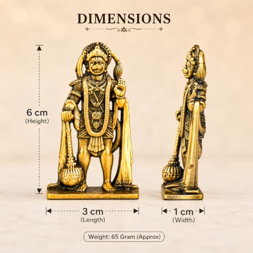 Image of Small Unique Blessing Hanuman Idol with Double-Sided Design|Bajrangbali Statue for Gifting|Premium Hanuman Ji Murti for Mandir,Desk,Home Decor.(Pack of 01)(3.5L*6H*1.5W cm) (Golden)