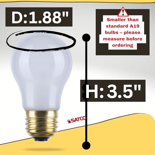 Satco S4881 A15 Small Shatter-Proof Appliance Light Bulb, 40W Incandescent, 130V, Medium E26 Base, Frosted Finish, 2700K Warm White, Dimmable, for Fridge, Range Hood, Sewing Machine, Freezer (6 Pack) - Thumbnail 2