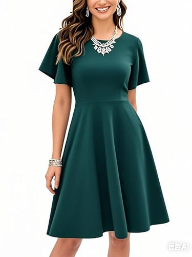 Image of oxiuly Wedding Church Vintage Cocktail Dresses with Pockets Summer Casual Floral Dress for Women Flare376