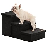 Love's cabin Dog Stairs with Storage,3 Steps Wider Dog Steps for High Bed 18" H,Foldable Pet Stairs for Small Medium Large Dogs Cats for Bed Couch Car, Ramp with Zip up to 200 lbs,Black, No Condo