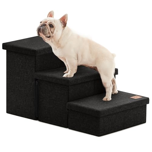 Love's cabin Dog Stairs with Storage,3 Steps Wider Dog Steps for High Bed 18" H,Foldable Pet Stairs for Small Medium Large Dogs Cats for Bed Couch Car, Ramp with Zip up to 200 lbs,Black, No Condo