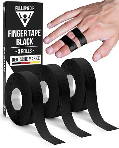 Tape Sportivo con Adesivo extra Forte, 3 Rotoli (totale 30 m) di Nastro, Tepe Dita Delicato Sulla Pelle, Nastro per Allenamento con i Pesi, Pallavolo, Boulder, Basket, Pallamano (Nero)