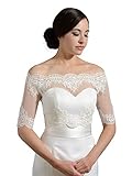 Off Shoulder lace Bolero Jacket for Wedding or Special Occasion WJ007 (Ivory) (Medium)